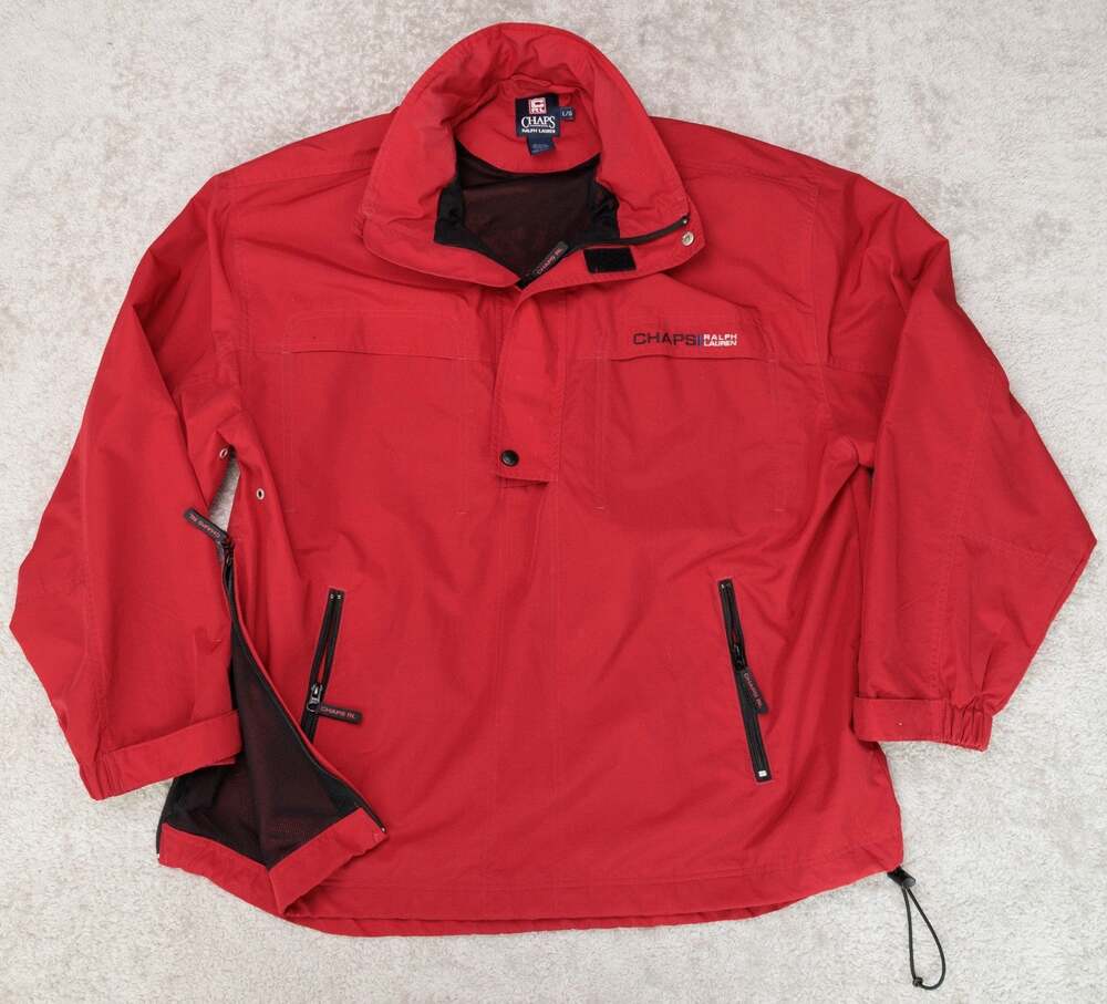Chaps Ralph Lauren Vintage Red Windbreaker Hooded Pullover Mens Size L